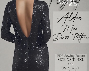 Patron de robe dos nu, Patron de couture de mini robe, Patron de