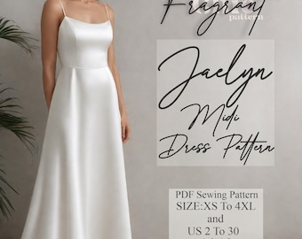Strap Dress Sewing Pattern, Midi Dress Pattern, Women Dress Sewing Pattern, Prom Dress Pattern, Formal Dress Pattern, Digital PDF Pattern