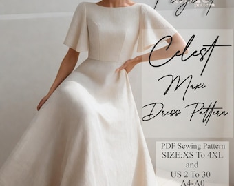 Bell Sleeve Dress Pattern,Cottagecore Dress,Linen Maxi Dress,Flying Fairy Dress,Bohemian Dress,Vintage Dress,PDF Digital Sewing Pattern