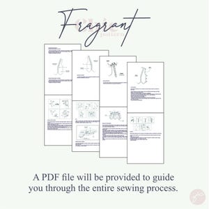 May include: A PDF file with instructions for sewing a garment. The instructions include diagrams and text. The text includes the words "Fragrant pattern".
