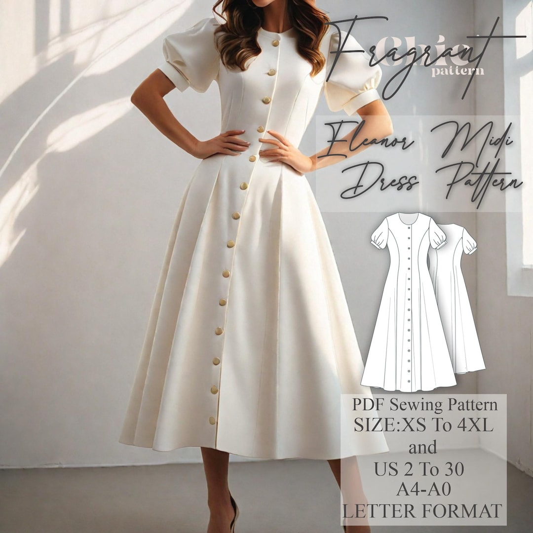 Button Down Dress Sewing Pattern,cottagecore Dress,evening Gown Dress