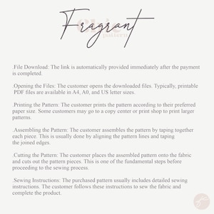 May include: A text document with instructions for assembling and sewing a pattern. The document includes the text "Fragrant pattern" at the top.