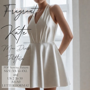 Halter Neck Dress Sewing Pattern, Mini Dress Sewing Pattern, Women Dress Sewing Pattern,Dress Pattern,Prom Dress, Digital PDF Sewing Pattern