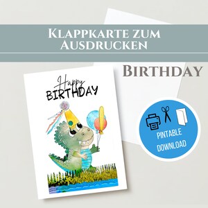 Geburtstagskarte Dino A5 und A6, Kindergeburtstag, Download, Ausdrucken, Falten, verschenken, einzigartige Collagenarbeit, PDF, 2 Formate