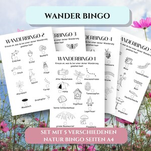 Hiking Bingo | Nature Search Game | Learning in Nature | Game for Grades 1-4 | Discovering Nature | Set of 5 | Hiking with Children
