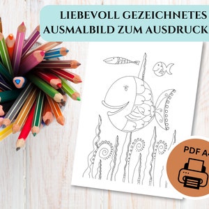Coloring page for children, unique and hand-drawn - Digital download - PDF, A4, , Leisure, Gift to color in, Summer motifs