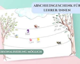 Farewell gift for teachers, educators, kindergarten, school, daycare, playgroup to print and design, fingerprints