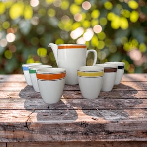 Vintage Petrus Regout Maastricht Stoneware Jug and Cups Set – Mid Century Dutch Pottery