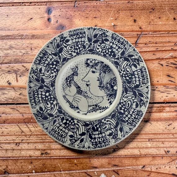 Bjorn Wiinblad Blue Plate Vintage Bjorn Wiinblad Blue White