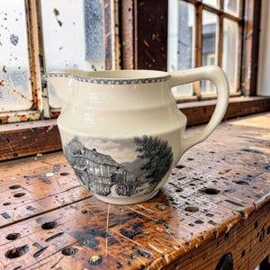 Société Ceramique Maastricht - vintage mid century earthenware jug with decor  "Landschap"