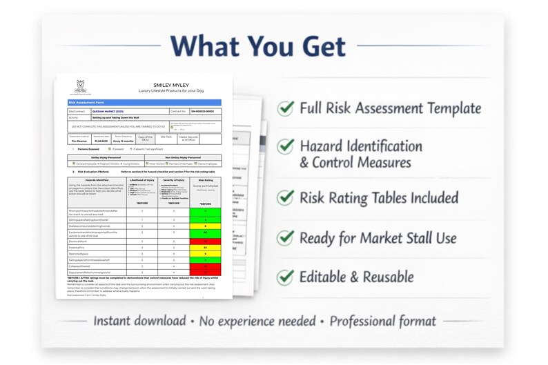 UK Trader Risk Assessment Template | Market & Craft Stall | Editable ...