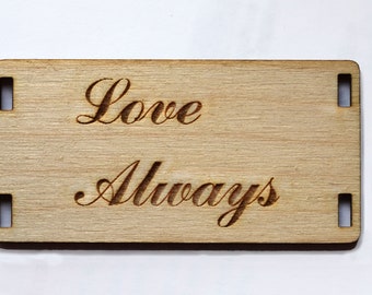 Personalized custom wooden tag for products, clothing, knit item, crochet projects, bags, luggage, etc. Laser cut 1.5 x 3 inches.