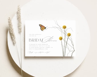 Simple Botanicals, Bridal, Wedding, Shower, Invite, Invitation, Printable, Editable, Template, Botanical, Butterfly, Monarch, Floral, Flower