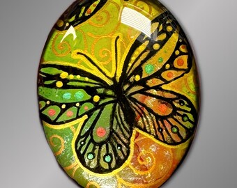 Cabochon for Jewelry and Crafts, Hand-Painted, 30x40mm, Wire Wrapping and Bead Embroidery, Butterfly Cab