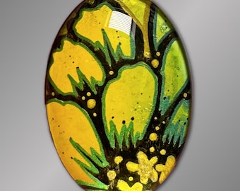 35x25mm Cabochon for Jewelry and Crafts, Hand-Painted, Wire Wrapping and Bead Embroidery, Flower Cab