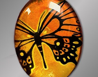 Cabochon for Jewelry and Crafts, Hand-Painted, 30x40mm, Wire Wrapping and Bead Embroidery, Butterfly Cab