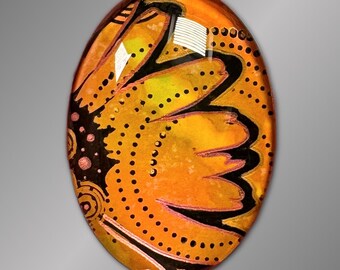 35x25mm Cabochon for Jewelry and Crafts, Hand-Painted, Wire Wrapping and Bead Embroidery, Flower Cab