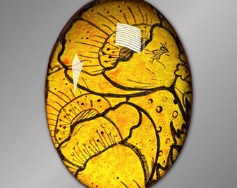 35x25mm Cabochon for Jewelry and Crafts, Hand-Painted, Wire Wrapping and Bead Embroidery, Flower Cab