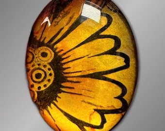Cabochon for Jewelry and Crafts, Hand-Painted, 30x40mm, Wire Wrapping and Bead Embroidery, Flower Cab