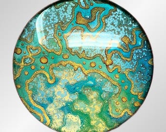 Hand-Painted Cabochon, 35mm Abstract Organic Pattern