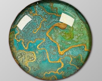 Hand-Painted Glass Cabochon, 35mm, Art Cabochon for Wire Wrapping, Bead Embroidery, Pendant Jewelry Making
