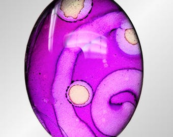Hand-Painted Metallic Purple Cabochon, 30x40mm, Jewelry Making