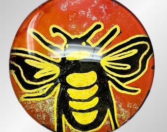 Hand-Painted Bumblebee Glass Cabochon, Jewelry Making (35mm)