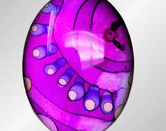 Hand-Painted Purple Glass Cabochon, 30x40mm, Jewelry Making