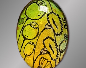 35x25mm Cabochon for Jewelry and Crafts, Hand-Painted, Wire Wrapping and Bead Embroidery, Flower Cab