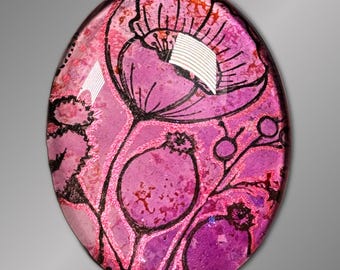 Cabochon for Jewelry and Crafts, Hand-Painted, 30x40mm, Wire Wrapping and Bead Embroidery, Flower Cab