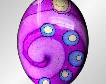 Hand-Painted Purple Glass Cabochon, 30x40mm, Jewelry Making