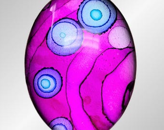 Hand-Painted Metallic Purple Glass Cabochon, 30x40mm, Jewelry Making