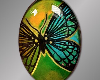35x25mm Cabochon for Jewelry and Crafts, Hand-Painted, Wire Wrapping and Bead Embroidery, Butterfly Cab