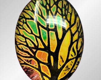 Cabochon for Jewelry and Crafts, Hand-Painted, 30x40mm, Wire Wrapping and Bead Embroidery, Tree Cab