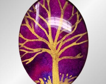 Cabochon for Jewelry and Crafts, Hand-Painted, 30x40mm, Wire Wrapping and Bead Embroidery, Tree Cab