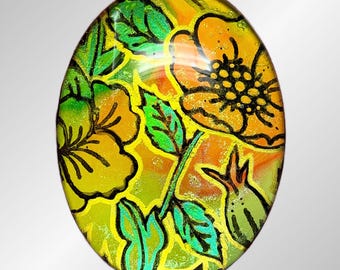 Cabochon for Jewelry and Crafts, Hand-Painted, 30x40mm, Wire Wrapping and Bead Embroidery, Flower Cab