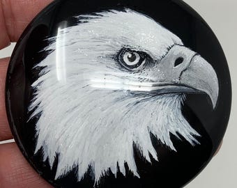 Bald Eagle Glass Paperweight, Original White Ink Art (60mm)