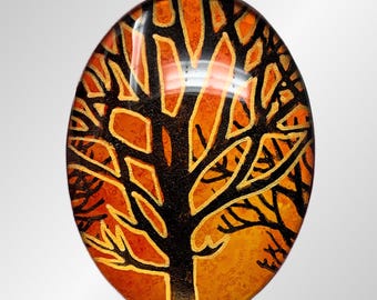 Cabochon for Jewelry and Crafts, Hand-Painted, 30x40mm, Wire Wrapping and Bead Embroidery, Tree Cab