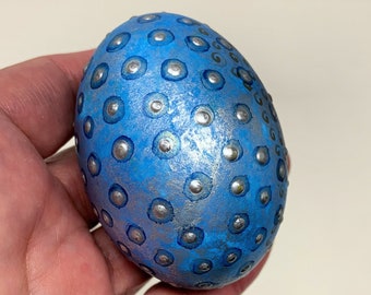 Hand Painted Duck Egg, Blue infused with Metallic Silver, Easter Egg, Spring Decor, Painted Eggs, Hollow Egg Art