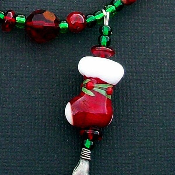 Super SALE! Christmas Holiday Necklace with Lampwork Glass, Silver and Cut Glass Beads