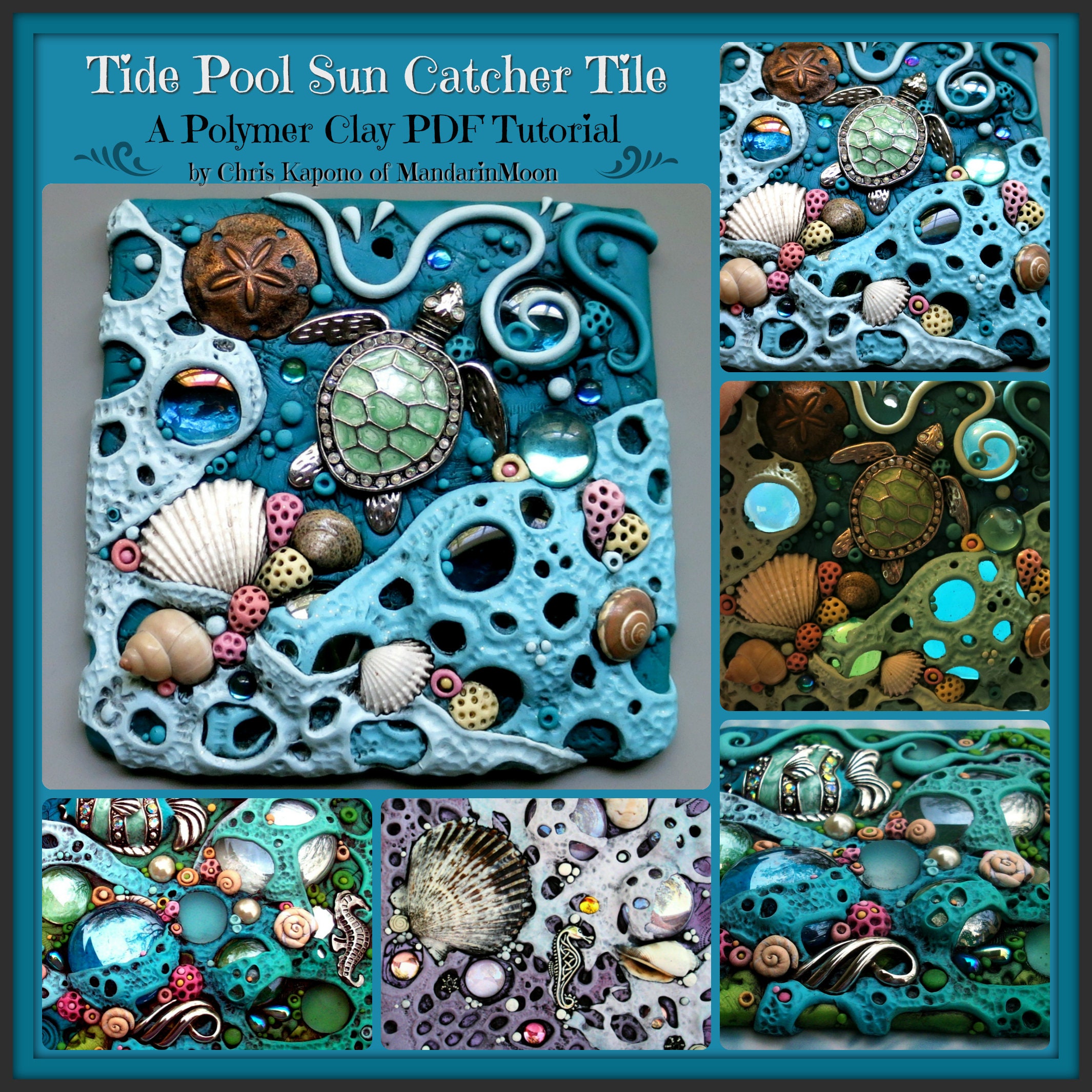 Tutorial for Tide Pool Sun Catcher Mosaic Tile, PDF Tutorial, Nightlight,  Found Object Art Tile 