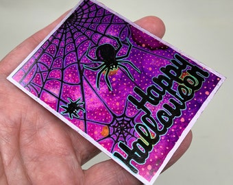 ACEO Original, Happy Halloween ACEO, Spiders on Web, Purple Black and Silver, ATC