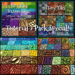 Tiny Textured Tiles, 2 Pack PDF Tutorial Bundle Special, Texture Ideas Surface Treatments and Finishing, A Polymer Clay PDF Tutorial