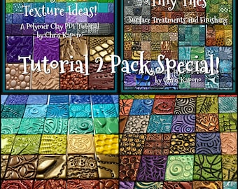 Tiny Textured Tiles, 2 Pack PDF Tutorial Bundle Special, Texture Ideas Surface Treatments and Finishing, A Polymer Clay PDF Tutorial