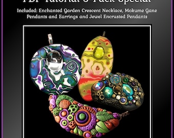 Polymer Clay Pendant Tutorials: Mokume Gane, Jewel Encrusted, Enchanted Garden (3 PDF)