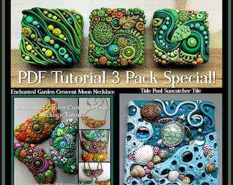 Polymer Clay Tutorial Bundle: Suncatcher, Moon Necklace, Textured Tiles (3 PDF)