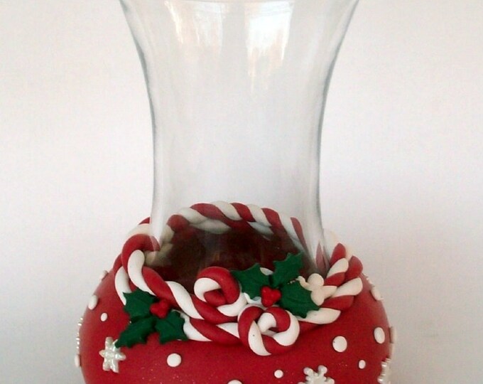 Super SALE Festive Christmas Vase Candy Canes Holly and Etsy