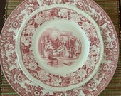 Cranberry Red Transferware Choice of Spode Delamere Platter Chop Plate, Vintage Homer Laughlin and or Woods Burslem Luncheon Salad Plates