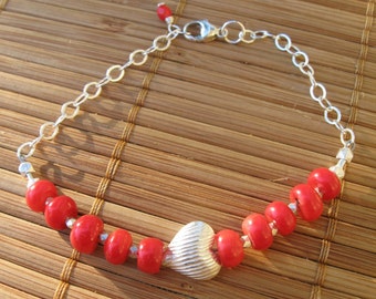 Give the Gift of Love -- Red Coral and Thai Hill Tribe Silver Bracelet