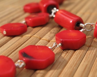 Collier en corail rouge et argent sterling